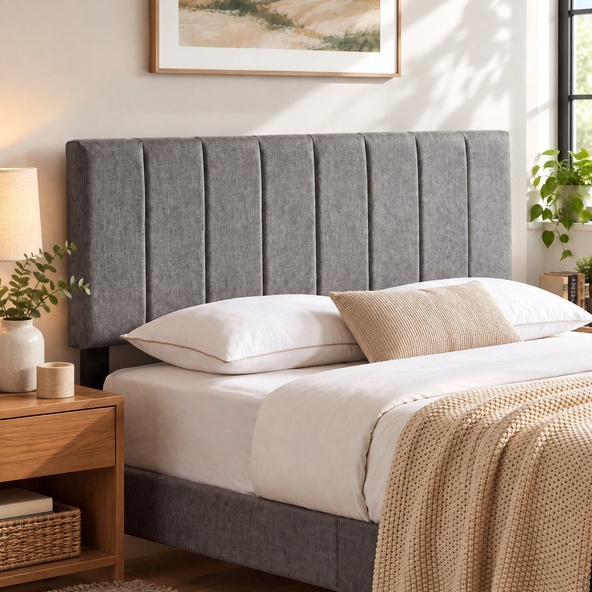 Airfind Linen Upholstered Headboard with Solid Wood Legs and Adjustable Width, Linen Fabric Sponge Rubber Wood MDF Frame, 64 x 3 x 45.5 Footprint
