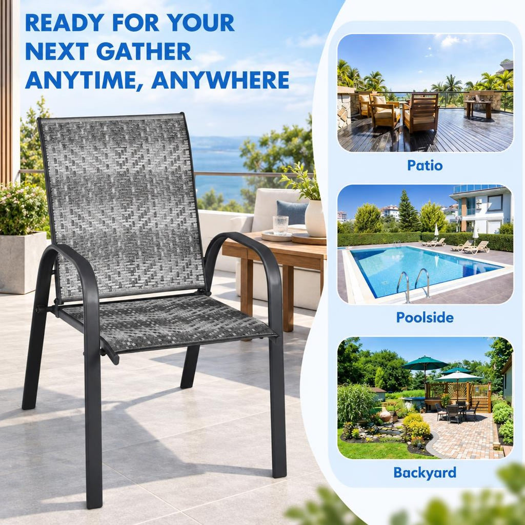 Airfind Set of 6 Outdoor PE Wicker Stackable Chairs with Sturdy Steel Frame, PE rattan steel Frame, Gray