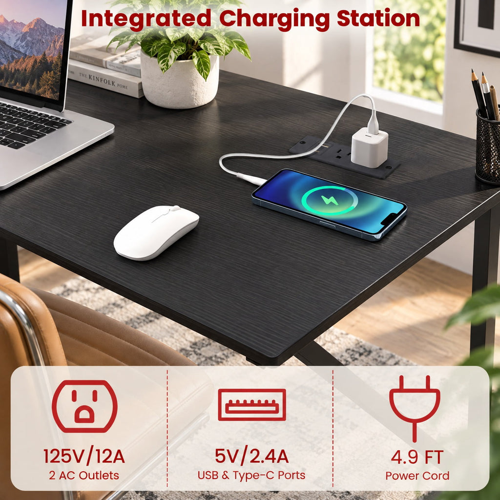 Airfind 32 Inch Rolling Computer Desk for Small Spaces with Power Outlets, 155 lbs Capacity, Engineered Wood Metal Frame, Black