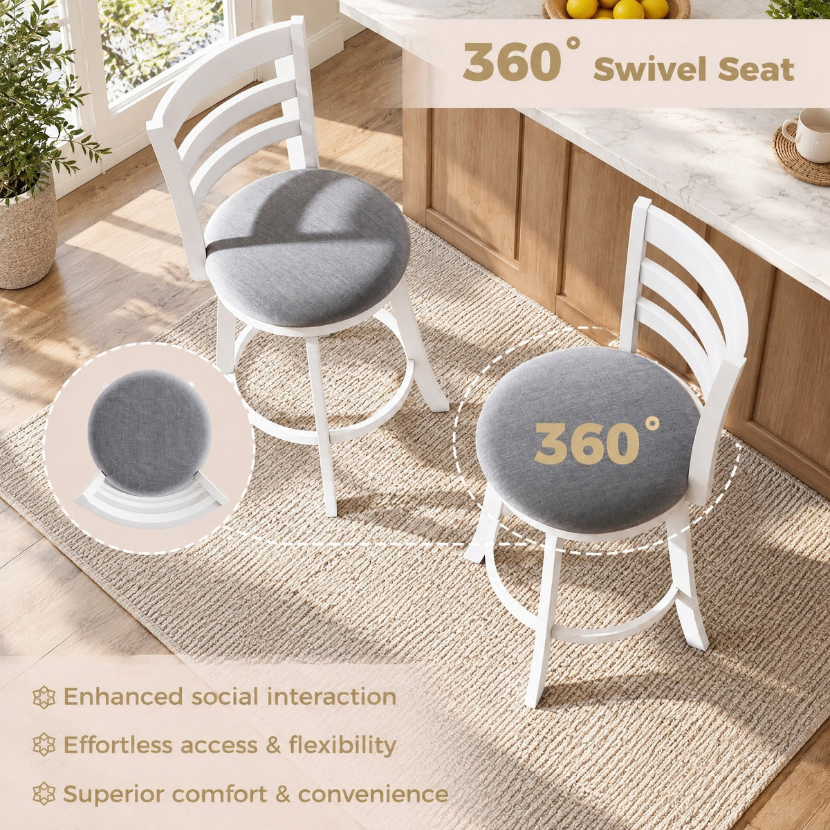 Airfind 25 Inch /30.5 Inch Swivel Barstools Set of 2 360° Rotating Bar/Counter Height Chairs with Upholstered Seat-25 Inch, 350 lbs Capacity