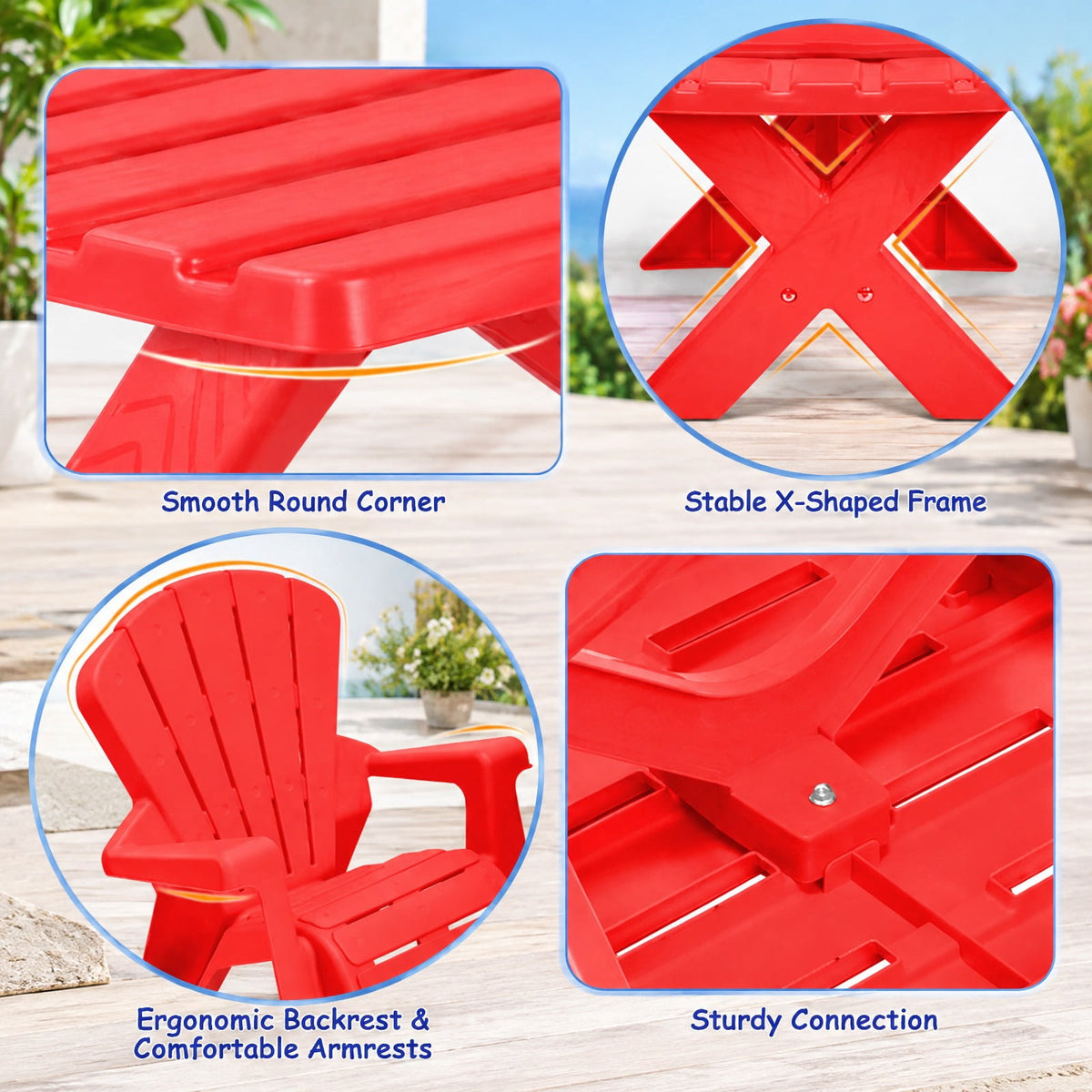 Airfind Plastic Youth Play Table, 3-Piece, Chair Set, 22 lbs Capacity, PP Frame, Durable construction lasts for years, Red