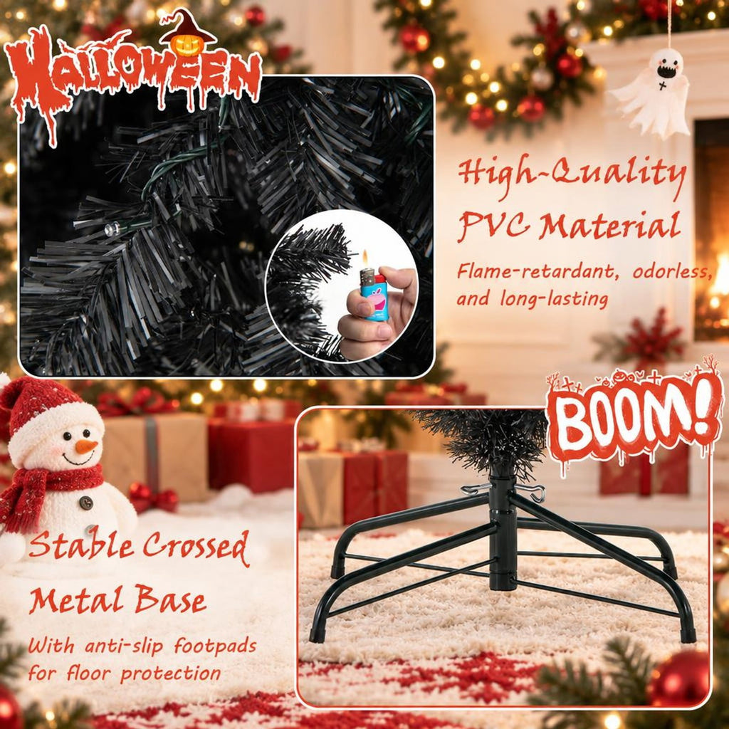 Airfind 6/7 FT Artificial Christmas Tree with Bendable Top Section and Warm Light-7 ft, PVC Metal Frame, 3 x 6/3.3 x 7 ft Footprint, Black