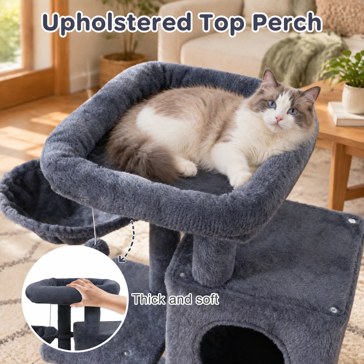 Airfind 33.5 Inch Cute Kitten Tower with 2-Tier Condo and Padded Top Perch, 22 lbs Capacity, Engineered Board Sisal Plush Fabric PP Polyester Frame