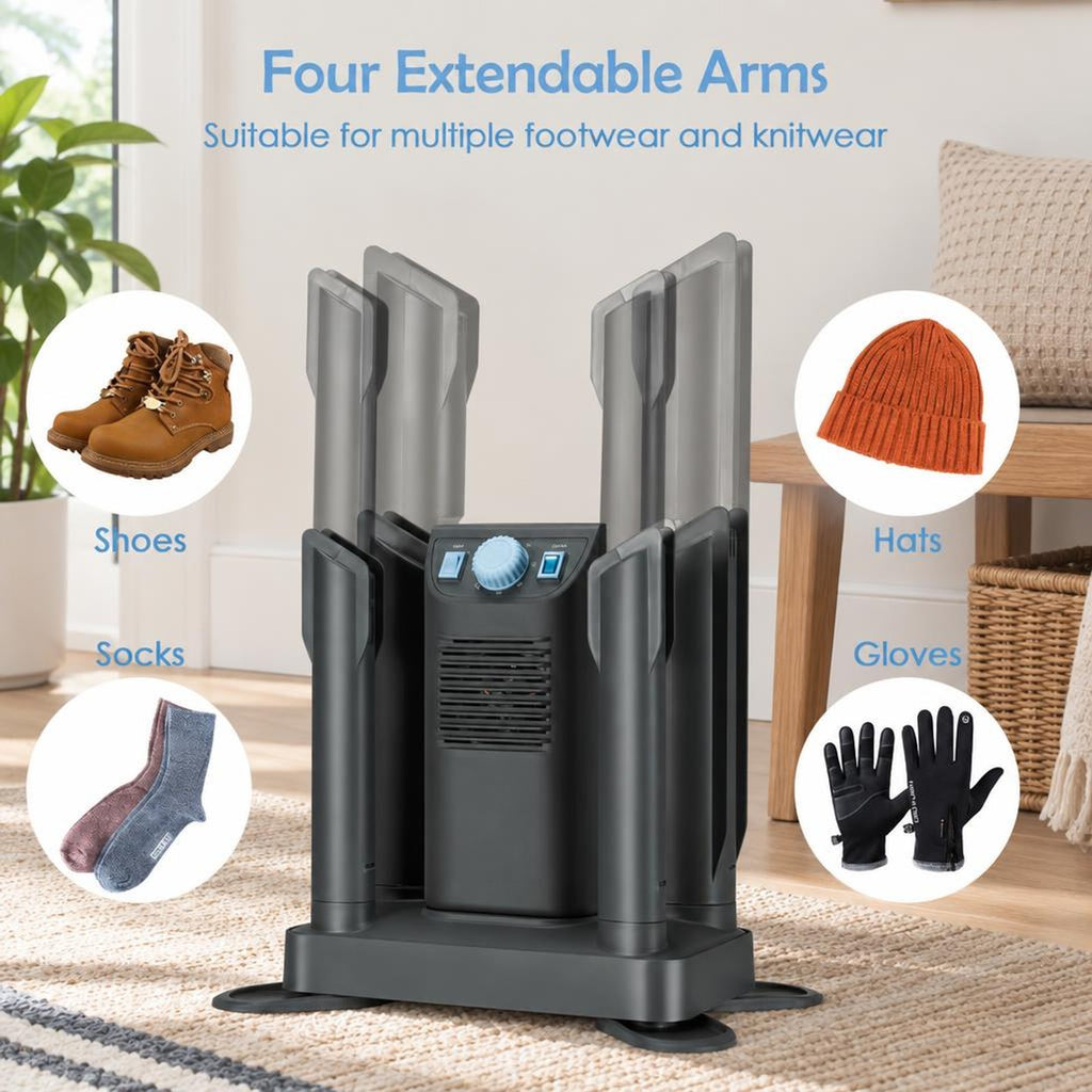 Airfind Electric Shoe Boot Dryer 4 Shoes with 180 Mins Timer Ozone Disinfection, PP fiberglass ABS Frame, Gray