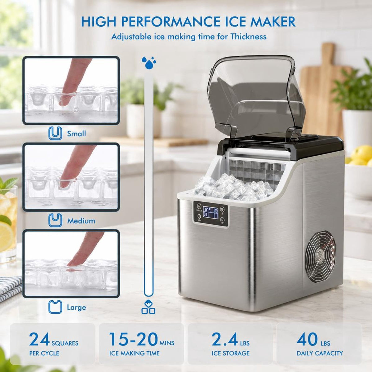 Airfind Electric Countertop Ice Maker with Ice Scoop and Basket, Stainless steel PP Frame, 10 x 14 x 15 Footprint, Silver