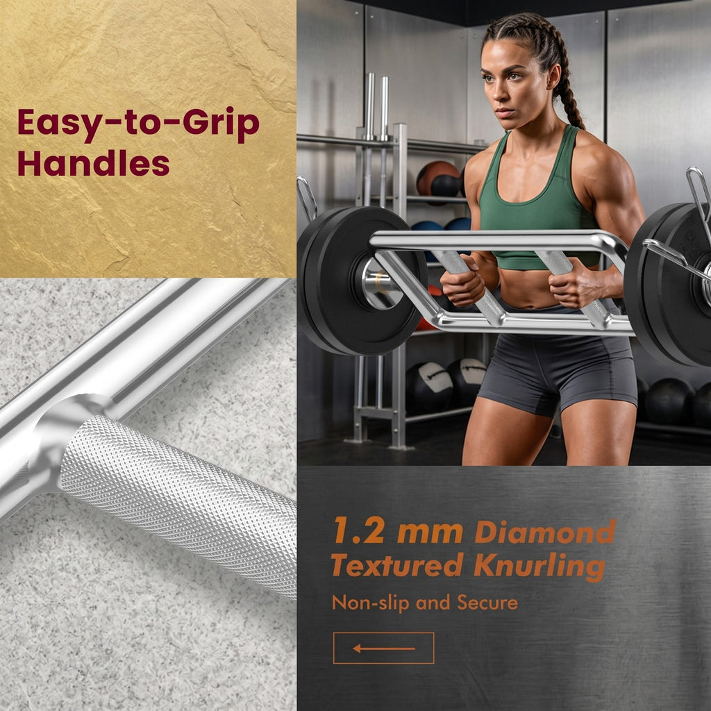 Airfind Olympic Triceps Bar 700 LBS Capacity Steel Curl Bar with Knurled Handles for Squats Deadlifts Shrugs Home Gym Strength Training, Silver