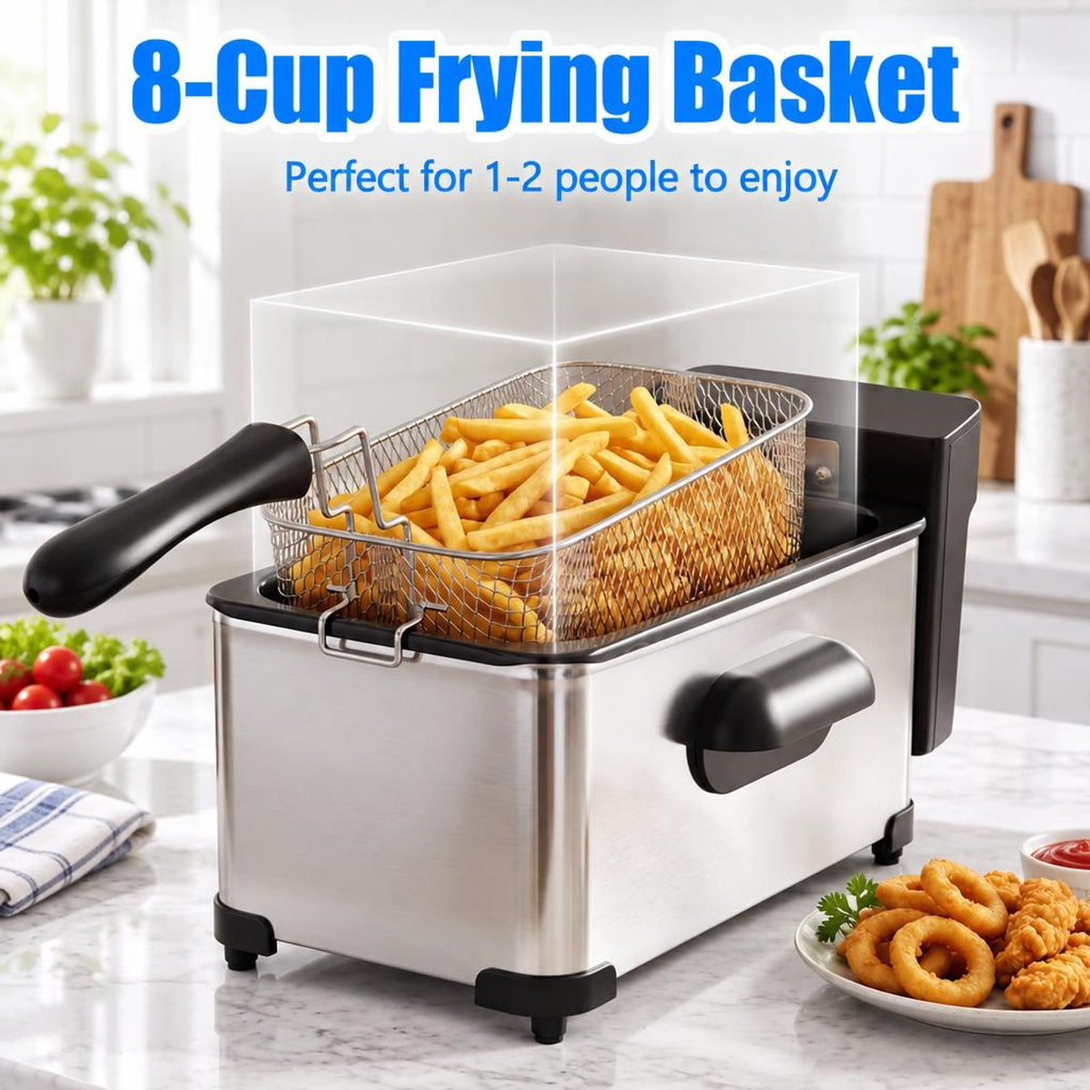 Airfind 3.2-Qt Electric Deep Fryer featuring 1700W LED Touch Screen and Enamel Oil Tank, Stainless Steel PP Enamel Frame, Silver