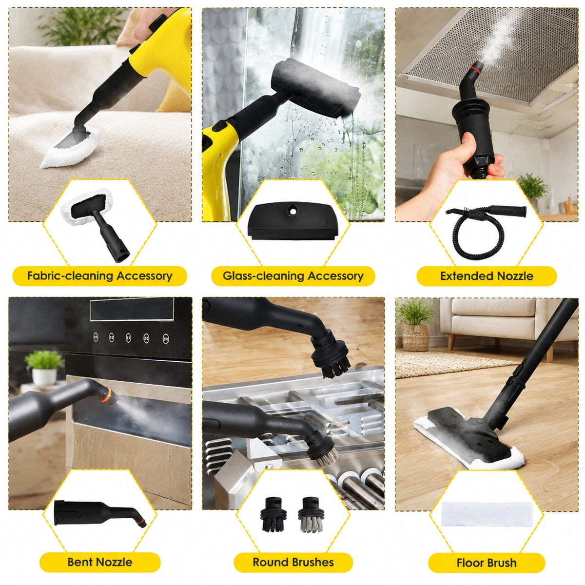 Airfind 1400W Handheld Steam Cleaner with 14-Piece Accessory Kit and Child Lock, PP Frame, 13 x 5 x 9.5 Footprint, Yellow