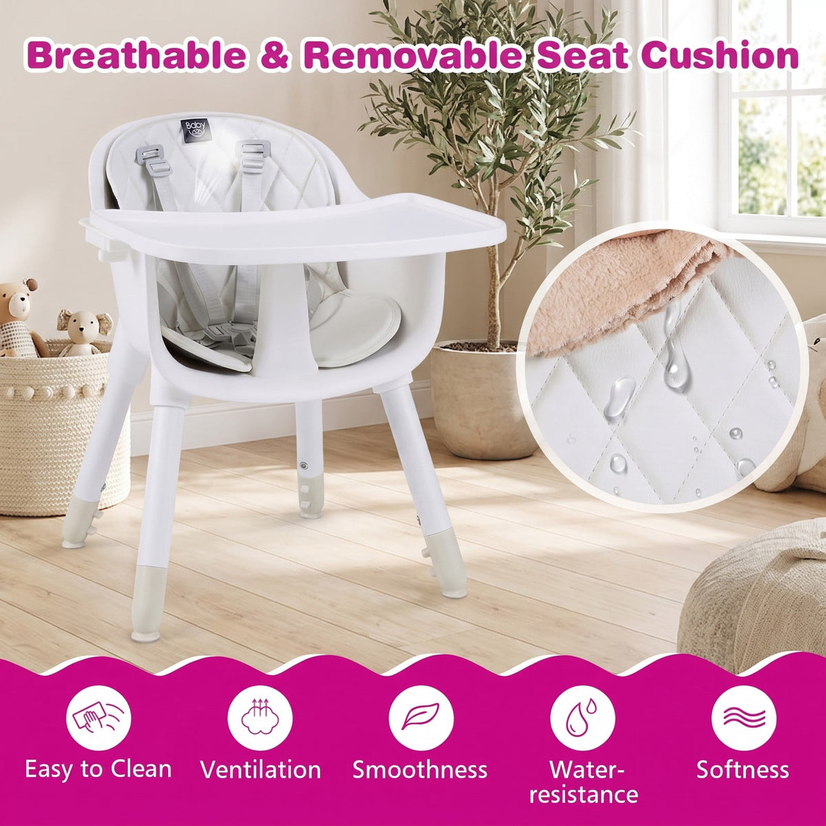 Airfind 4-in-1 Baby Convertible Toddler Table Chair Set with PU Cushion, 33 lbs Capacity, PU PP metal Frame, for 6-36 months, Cream
