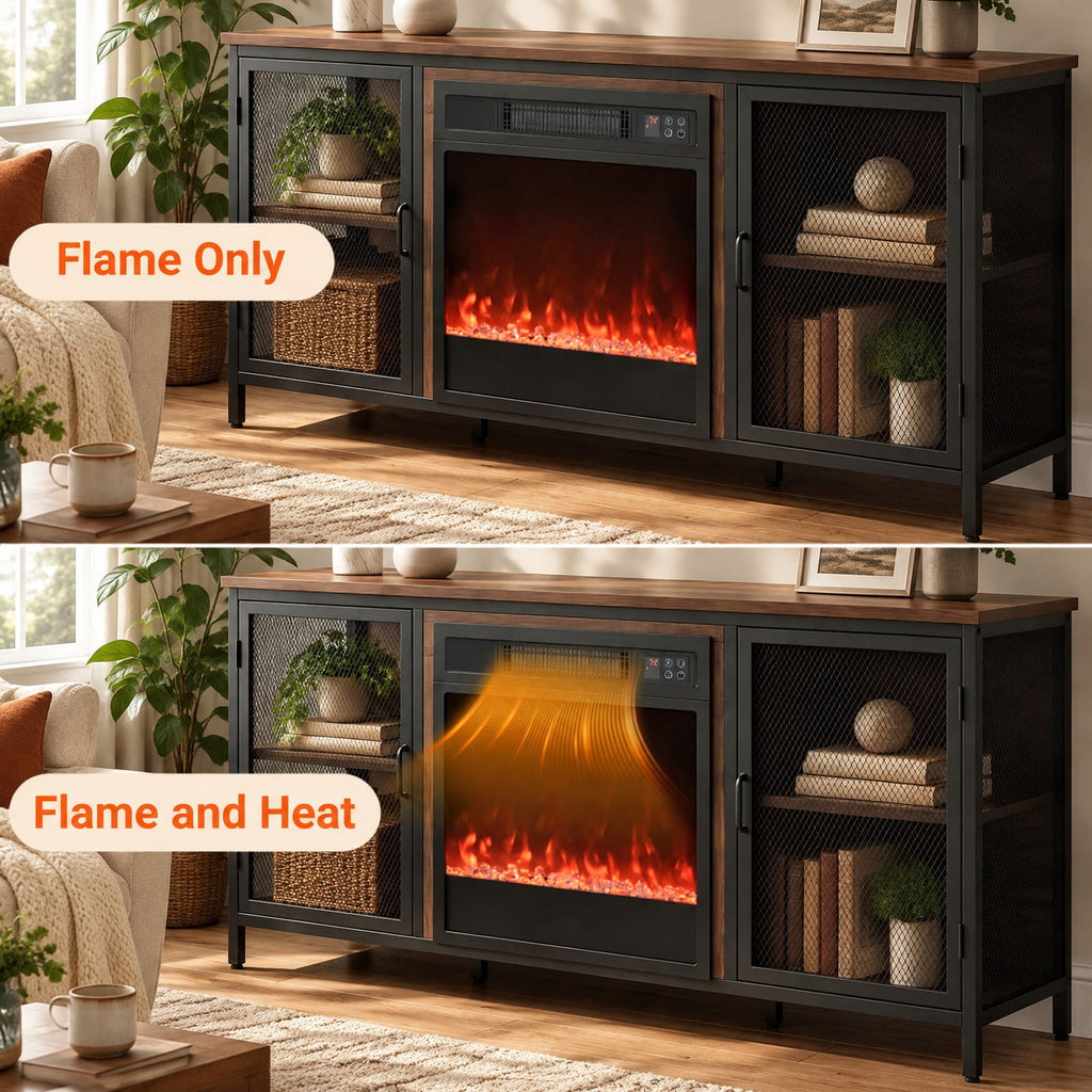 Airfind 5000 BTU 18-Inch Electric Fireplace Insert featuring Remote Control and Brightness, Metal Tempered Glass PP Frame, Black
