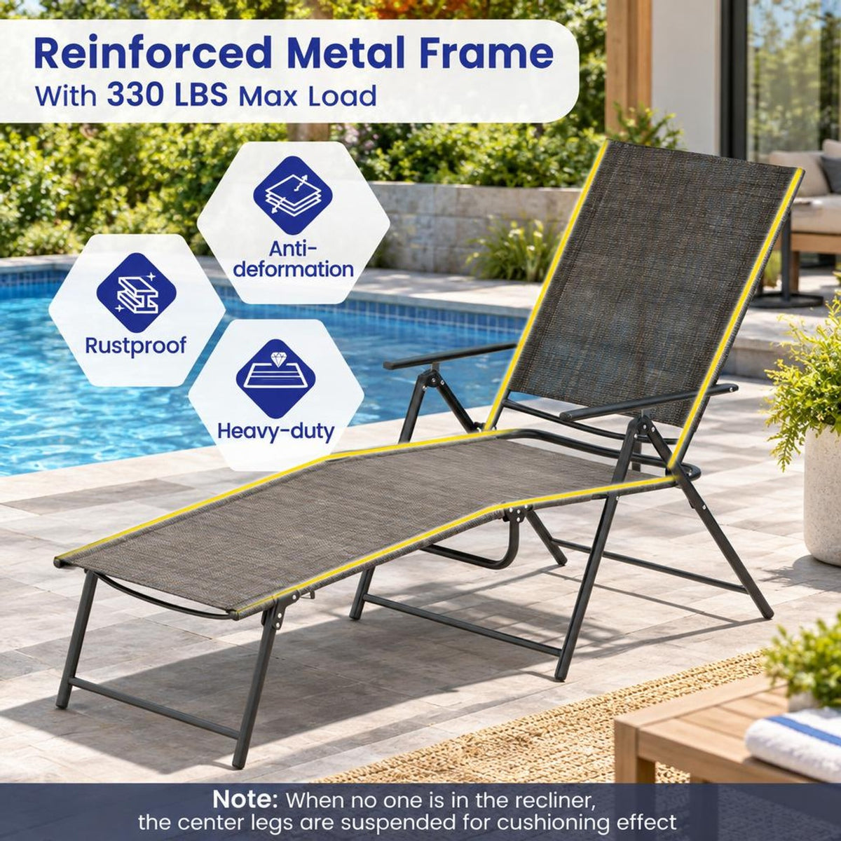 Airfind 2 Piece Patio Folding Chaise Lounge Chairs Recliner with 6-Level Backrest, 61-74.5 x 25 x 25.5-40Folding Footprint, Coffee