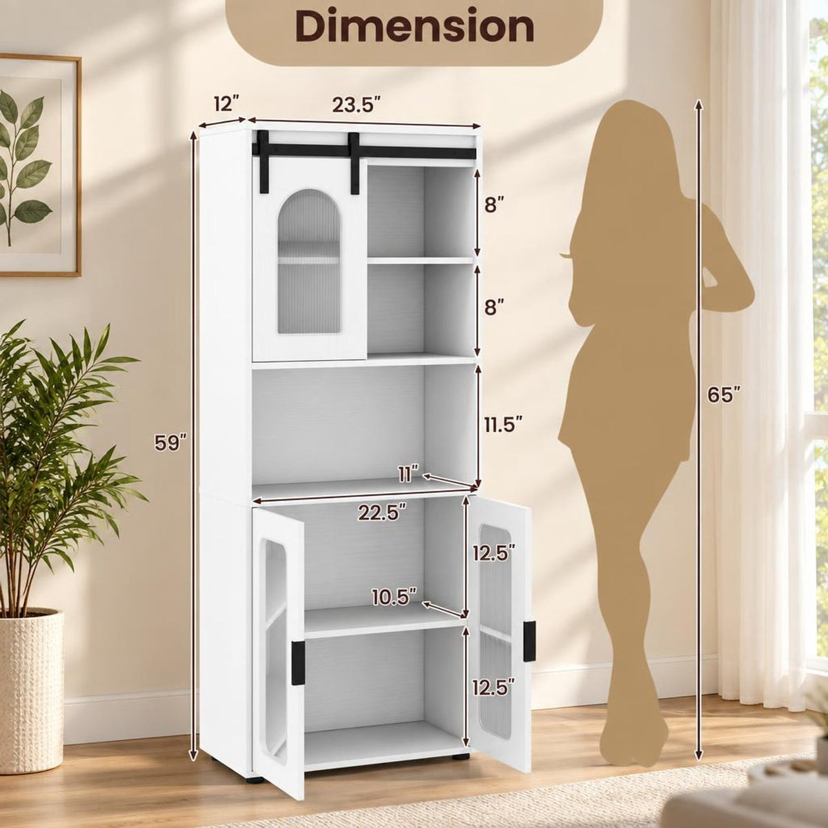 Airfind Farmhouse Bathroom Floor Cabinet featuring Sliding Barn Door, 44 lbs Capacity, Engineered Wood Frame, 23.5 Inch x 12 Inch x 59 Inch Footprint, White
