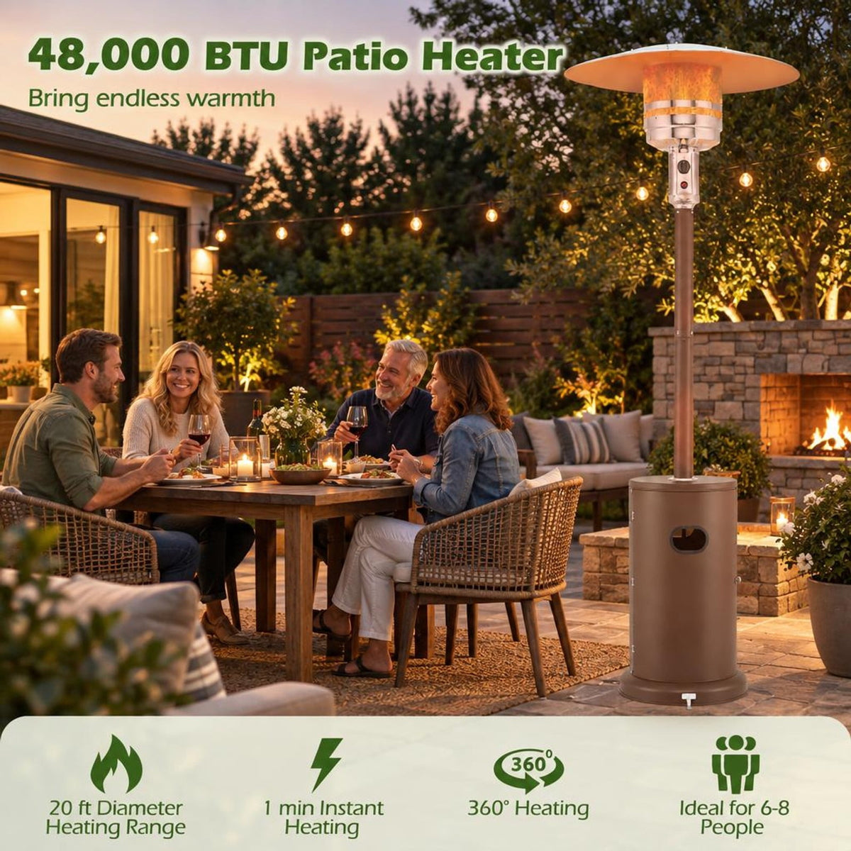 Airfind 50000 BTU Propane Patio Heater with Round Table Design, Aluminum 304 Stainless Steel Metal Frame, 32 x 87 Footprint, Brown