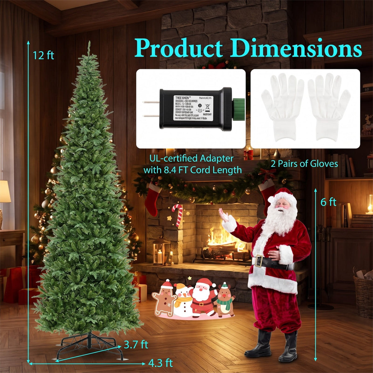 Airfind 12 Feet Tall Prelit Hinged Artificial Christmas Tree with 2517 PVC PE Branch Tips, PVC PE Metal Frame, 1.7 x 4.7 x 52 Footprint, Green