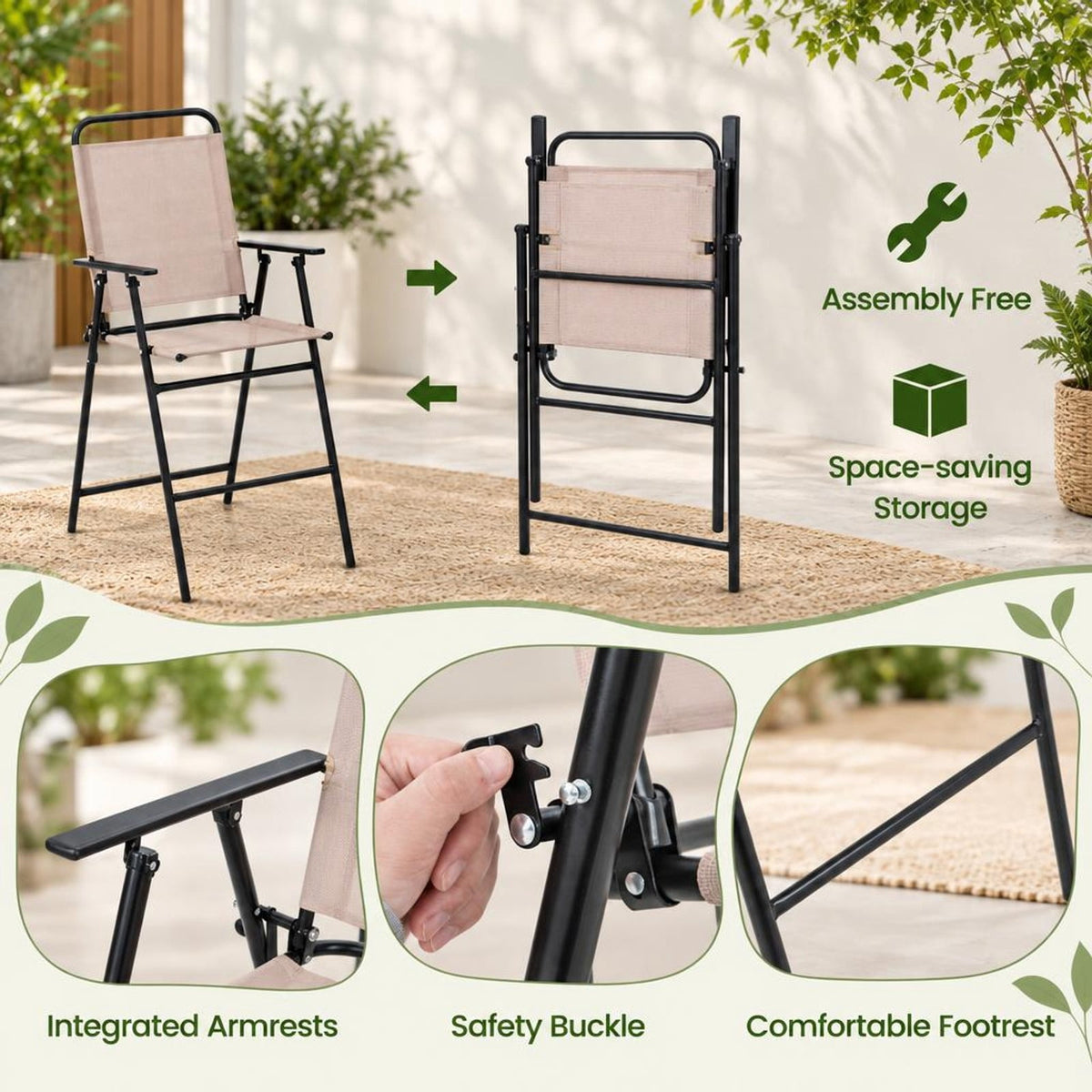 Airfind 4 Pieces Outdoor Bar Set with Umbrella, 110 lbs Capacity, Fabric Metal Tempered Glass Polyester Frame, 24 x 24 x 36 Footprint, Beige