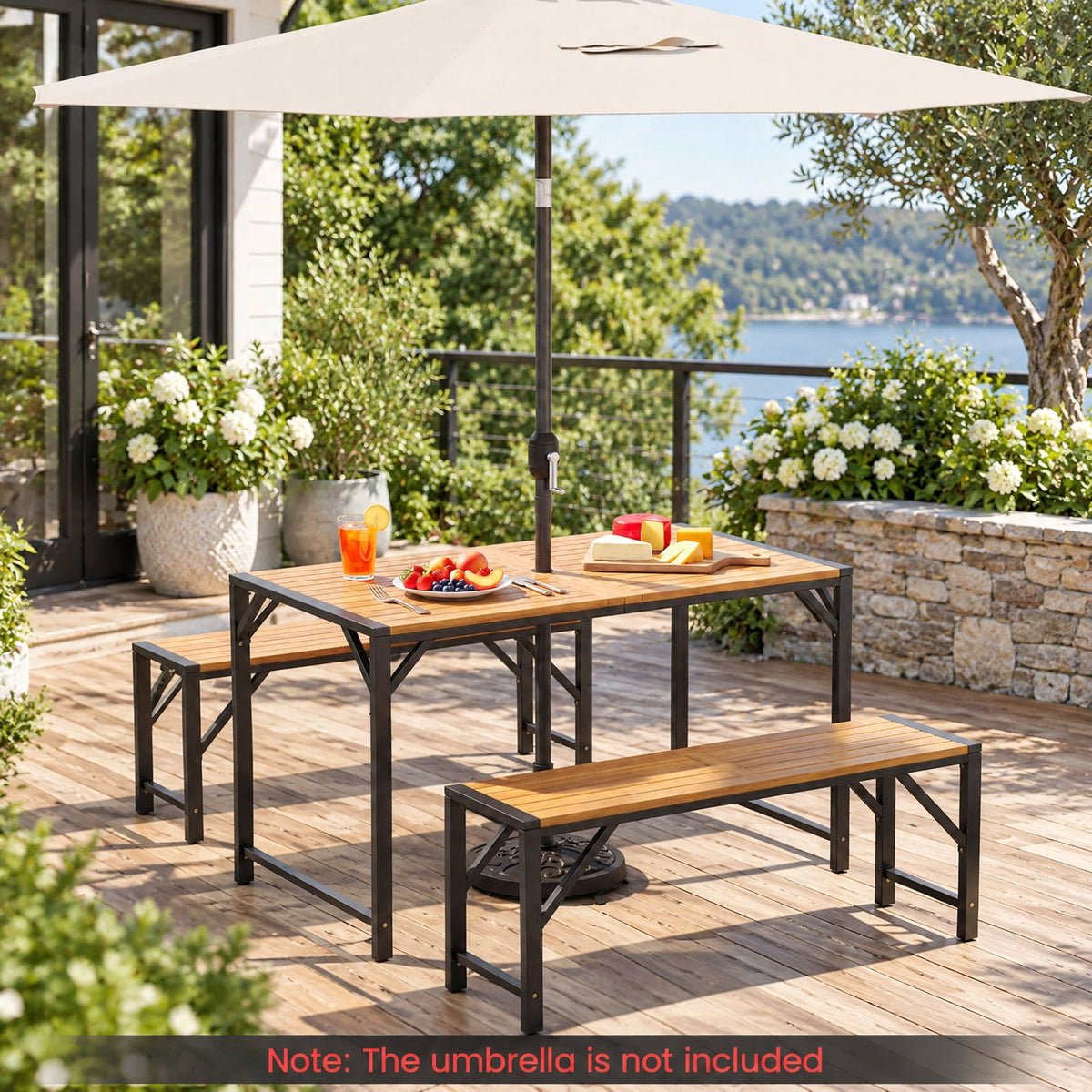Airfind Set of 2 Acacia Wood Outdoor Bench 47.5 Inch with Slatted Seat for Backyard, of Each Bench 800 lbs Capacity, 47.5 Inch x 12.5 Inch x 18 Inch Footprint, Wood