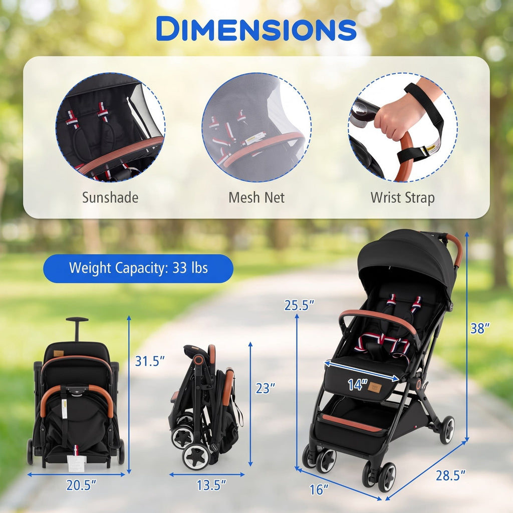 Airfind Lightweight Aluminium Frame Baby Stroller with Net, Aluminium Alloy Iron Fabric Frame, for 0-3 years old, 28.5 x 20.5 x 38 Footprint