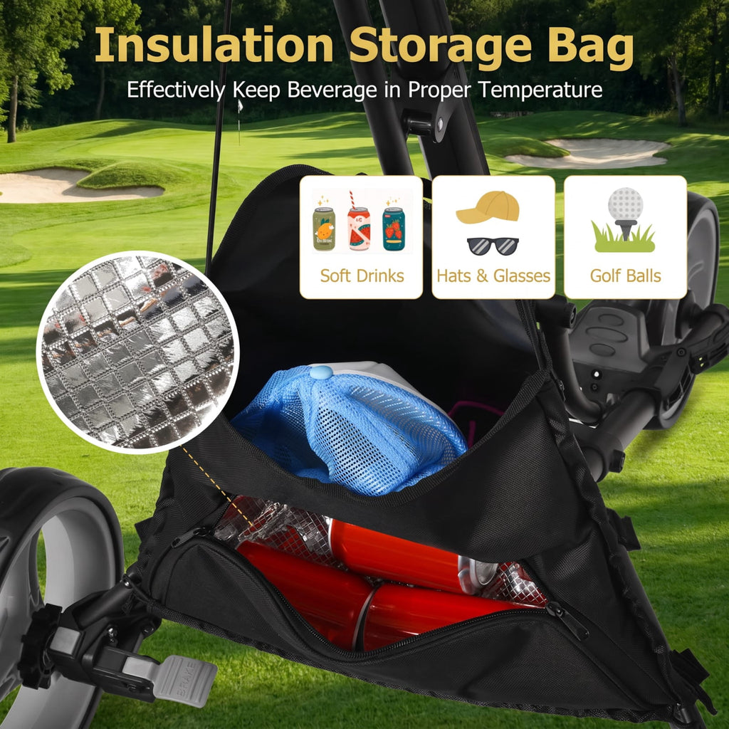 Airfind Folding 3 Wheel Golf Push Cart with Aluminum Frame and Storage Bag and Scoreboard and Adjustable Handle and Cup Holder, Gray