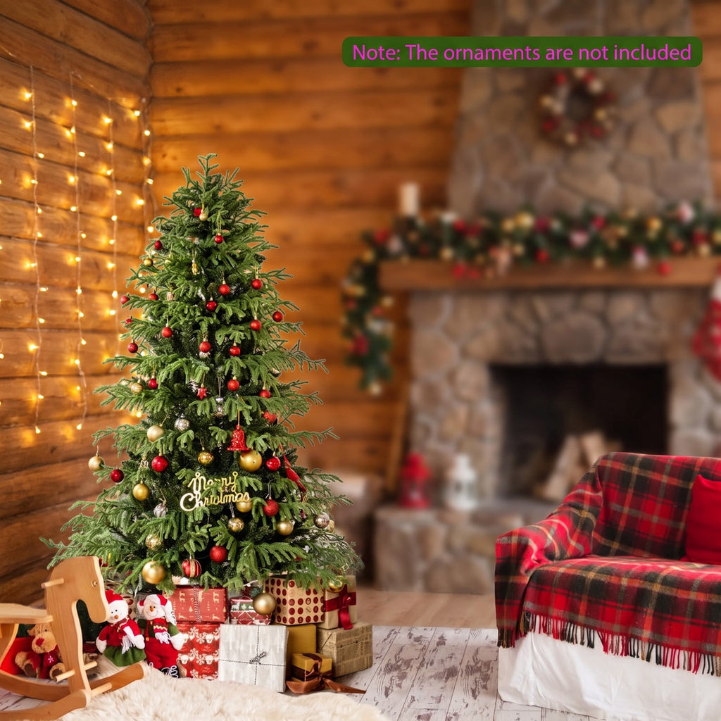 Airfind Artificial Christmas Tree with LED Lights and PVC Mixed Branch Tips-6, TPE PVC Metal Tree Height 6/7/8 ft Tree Width 3.9/4.3/4.7 ft Frame