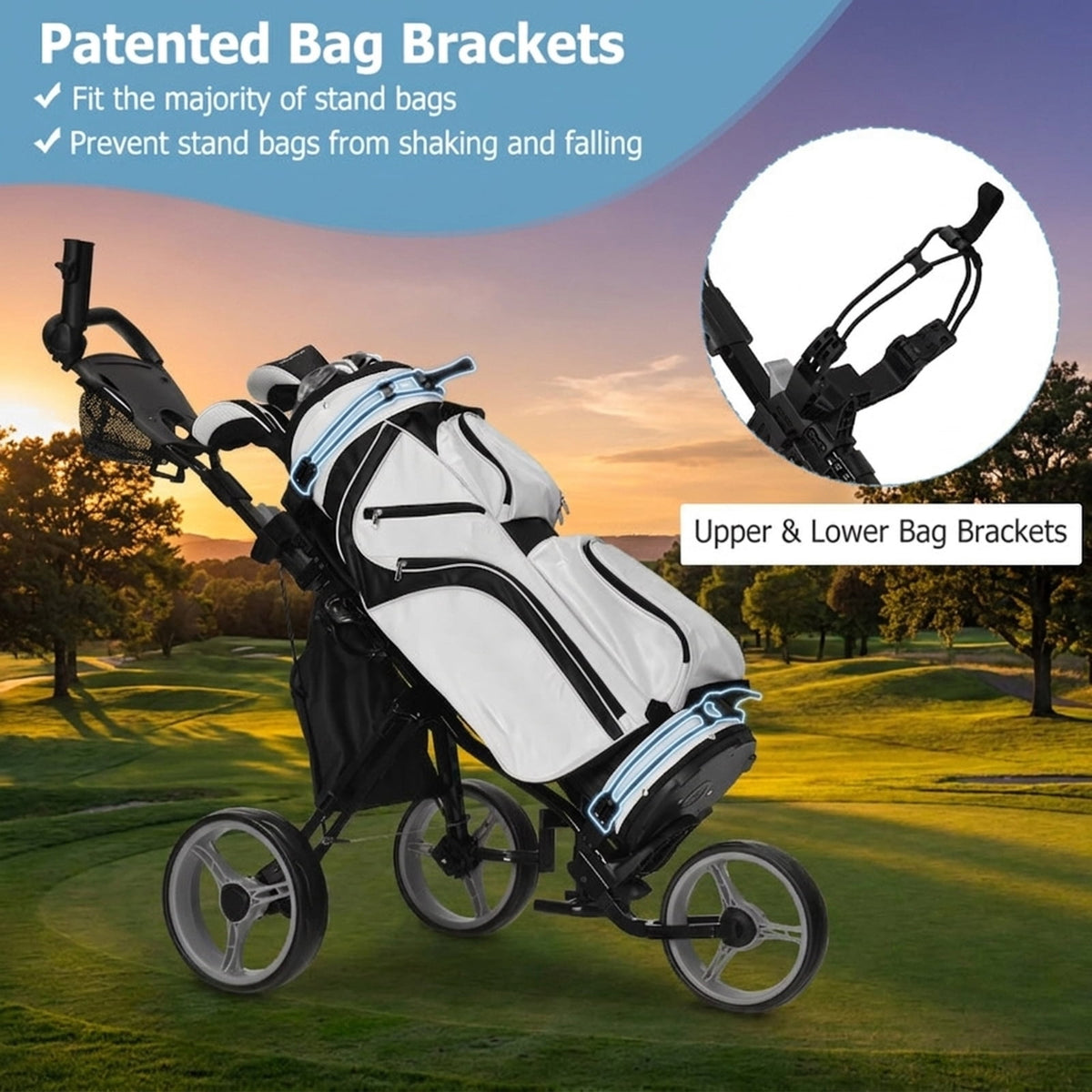 Airfind 3-Wheel Folding Push Cart with Adjustable Handle, Cushioned Seat and Quick Brake, Gray