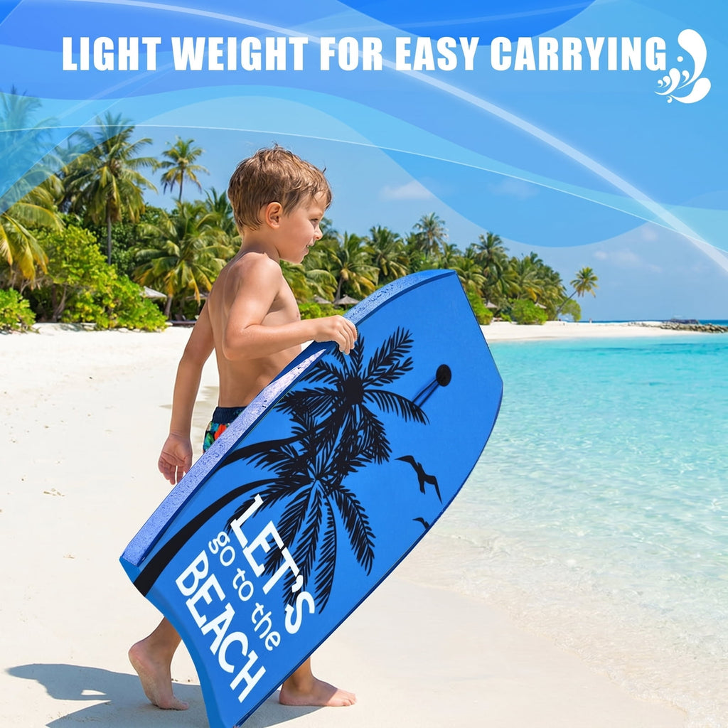 Airfind 33 Inch Ultra-Light IXPE Bodyboard for Kids ¡ª Cool-Touch Deck, EPS Core, HDPE Slick Bottom, Crescent Tail, Coiled Wrist Leash (Blue)