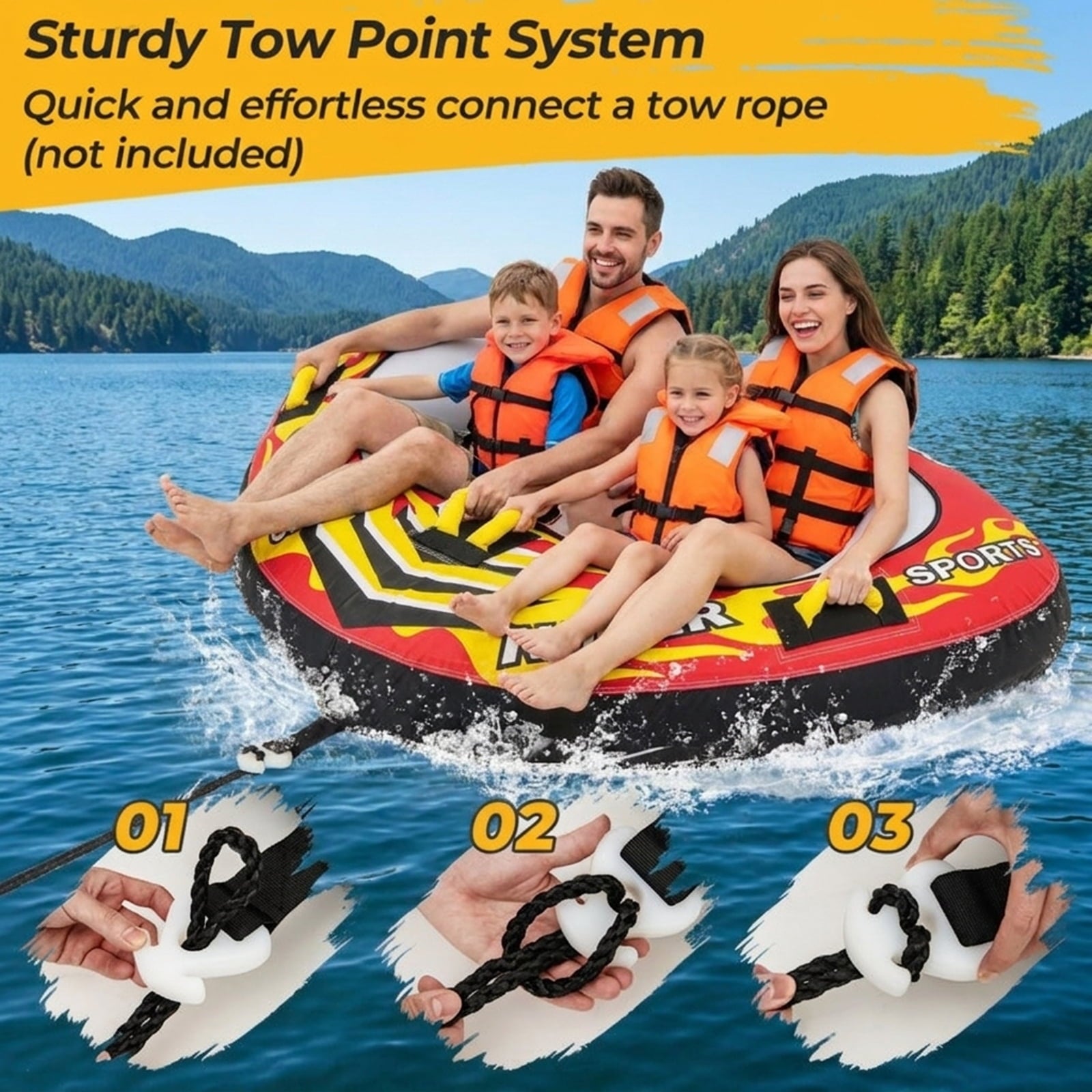 Airfind Heavy-Duty Inflatable Towable Tube for Boat Excursions, Yellow