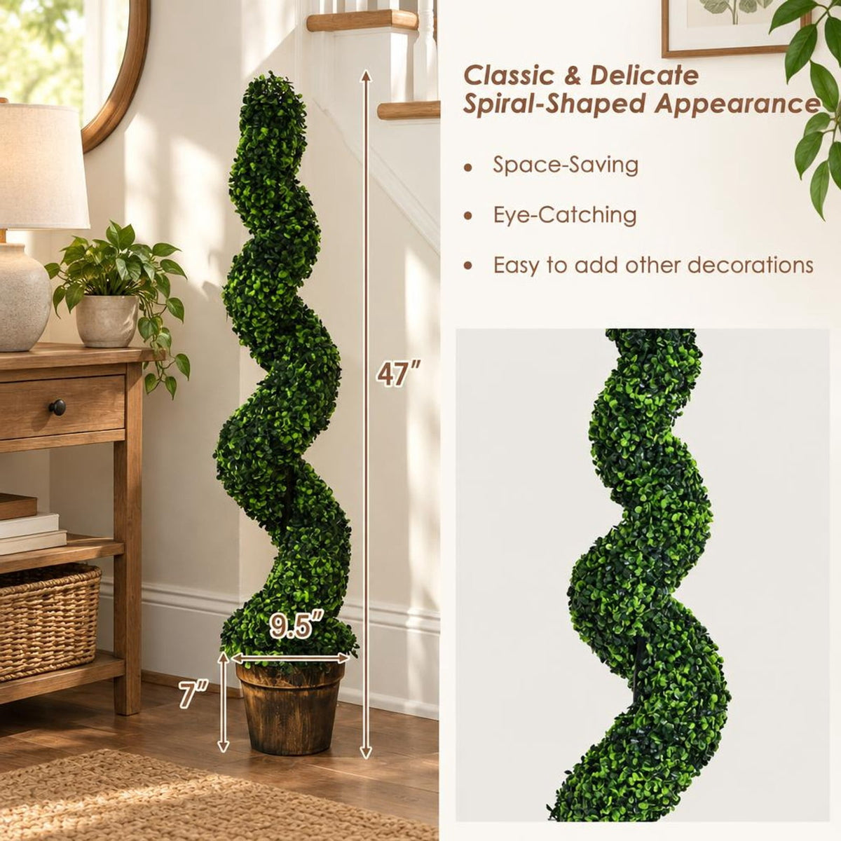 Airfind 2 Pack 4 Feet Artificial Spiral Boxwood Topiary Indoor Outdoor Decor, PE iron tube cement, 9.5 Inch x 9.5 Inch x 47 Inch (L x W x H) Pot