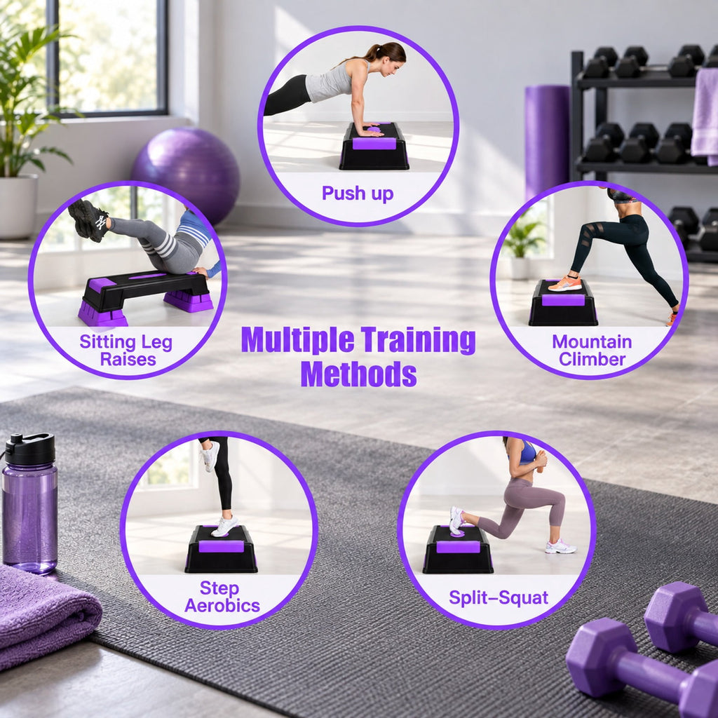 Airfind Aerobic Exercise Stepper Trainer with Adjustable Height 5-7-9, 330 lbs Capacity, PP Frame, 28-30 x 11 x 5-9 Footprint, Purple