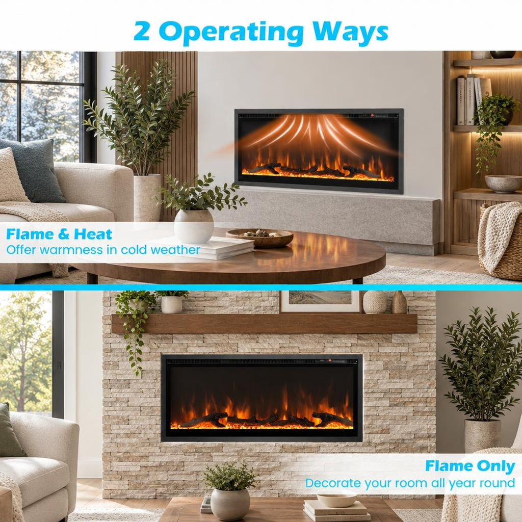 Airfind Electric Fireplace In-wall Recessed with Remote Control and Adjustable Color and Brightness-42 Inches for Everyday Use, Black