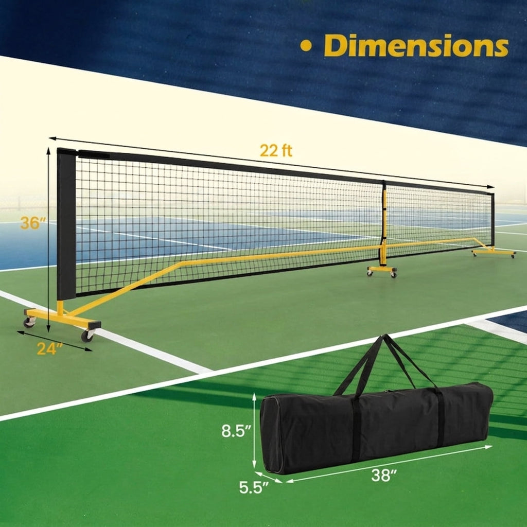 Airfind 22-Foot Portable Pickleball Net with Rolling Wheels Carry Bag, Black