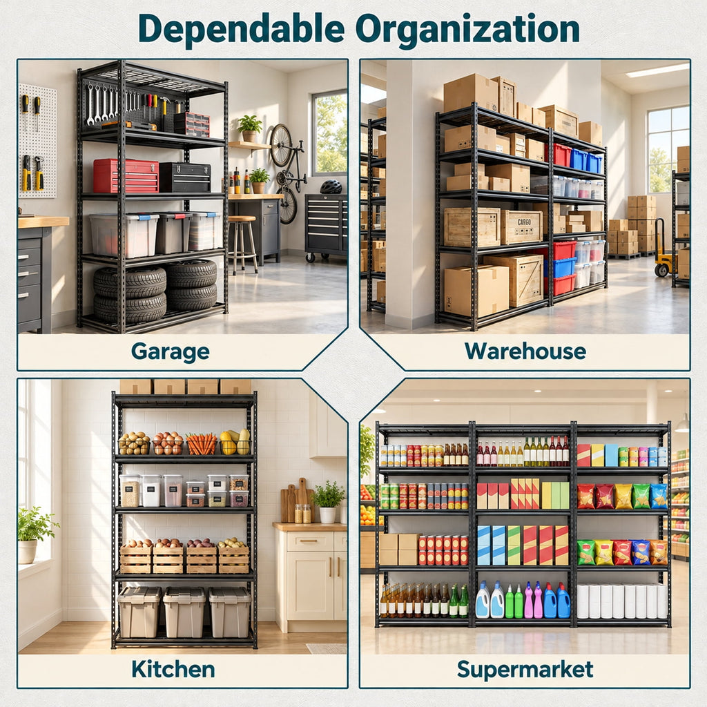 AIRFIND Metal Shelving Units Set of 4, 5 Adjustable Wire Shelves Each, 400 lb Capacity per Tier, 36 x 18 x 72 in Each, Black