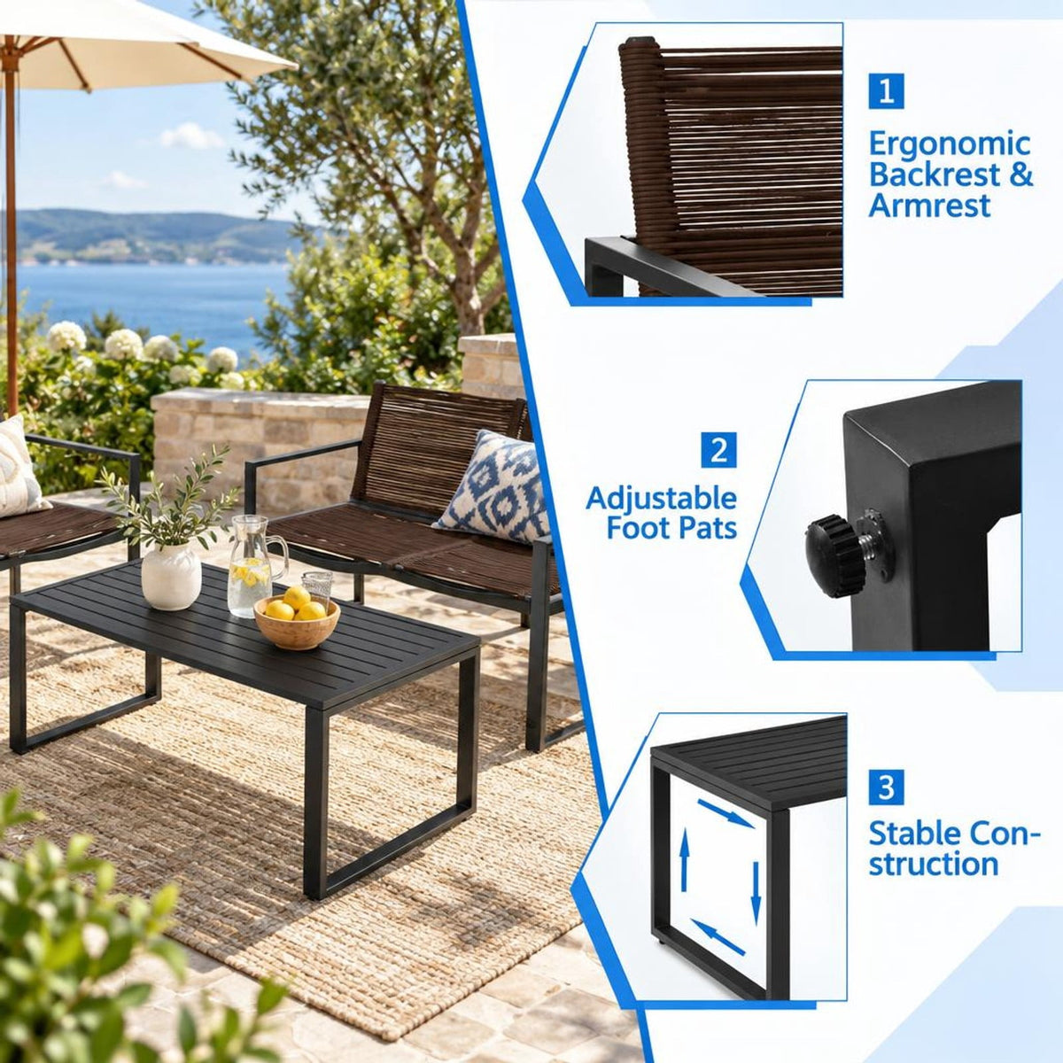 Airfind 4 Pieces Patio Furniture Conversation Set with Sofa Loveseat, 500 lbs Capacity, Steel polyester Frame, 24 Inch x 26 Inch x 32 Inch Footprint