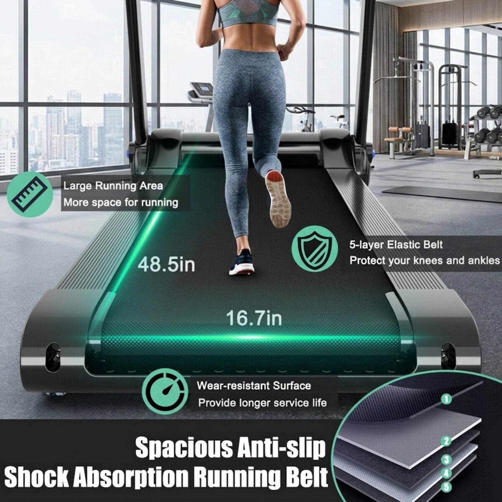 Airfind 3HP Folding Cardio Treadmill with Audio Console, Blue