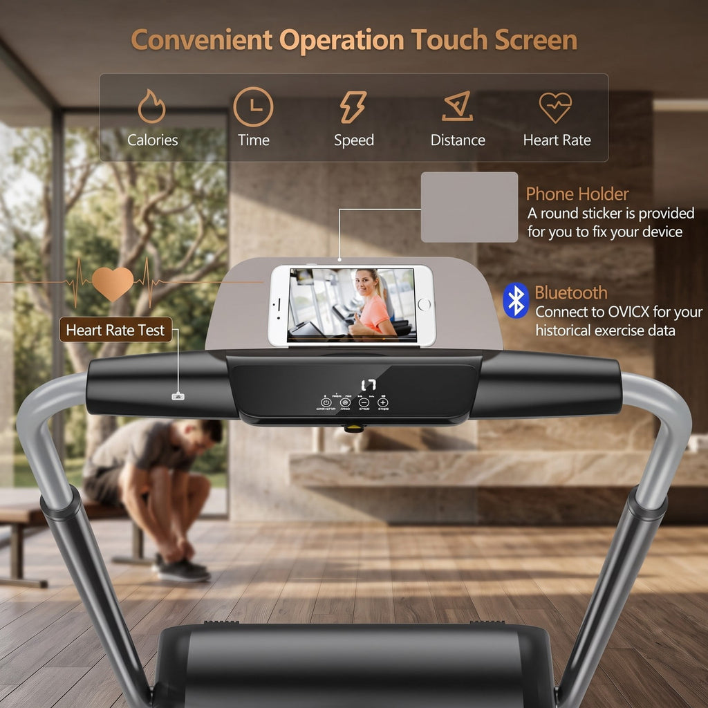 Airfind Compact Folding Treadmill with 3.0HP Motor, Touch Screen APP Control, 5-Layer Running Belt, Portable Home Office Electric Walking Running Machine, 265, Black