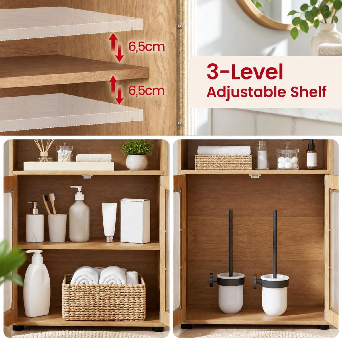 Airfind Bathroom Cabinet Freestanding Cabinet featuring 2 Doors and 3-Level Adjustable Shelf, 155 lbs Capacity, Engineered Wood Frame, Natural