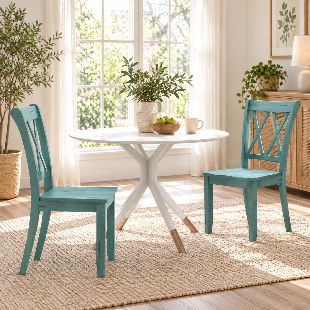 Airfind Set of 2 Cross Back Rubber Wood Dining Chairs, 300 lbs Capacity, Rubber Wood Frame, 20 x 23.5 x 39 Footprint, Green