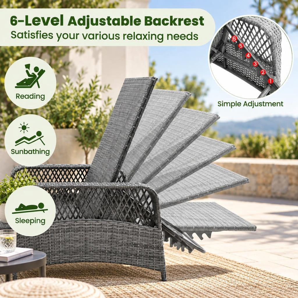 Airfind Outdoor Chaise Lounge Chair Recliner with 6, 400 lbs Capacity, Metal PE Rattan Polyester Fabric Spray-bonded Non-woven Fabric Sponge Frame