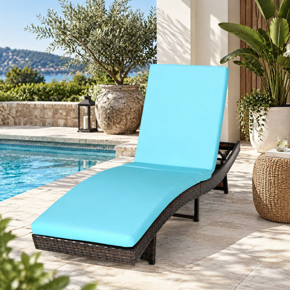 Airfind Patio Folding Adjustable Rattan Chaise Lounge Chair with Cushion, PE rattan steel non-woven fabric D Frame, 83 x 24 x 16-38 Footprint
