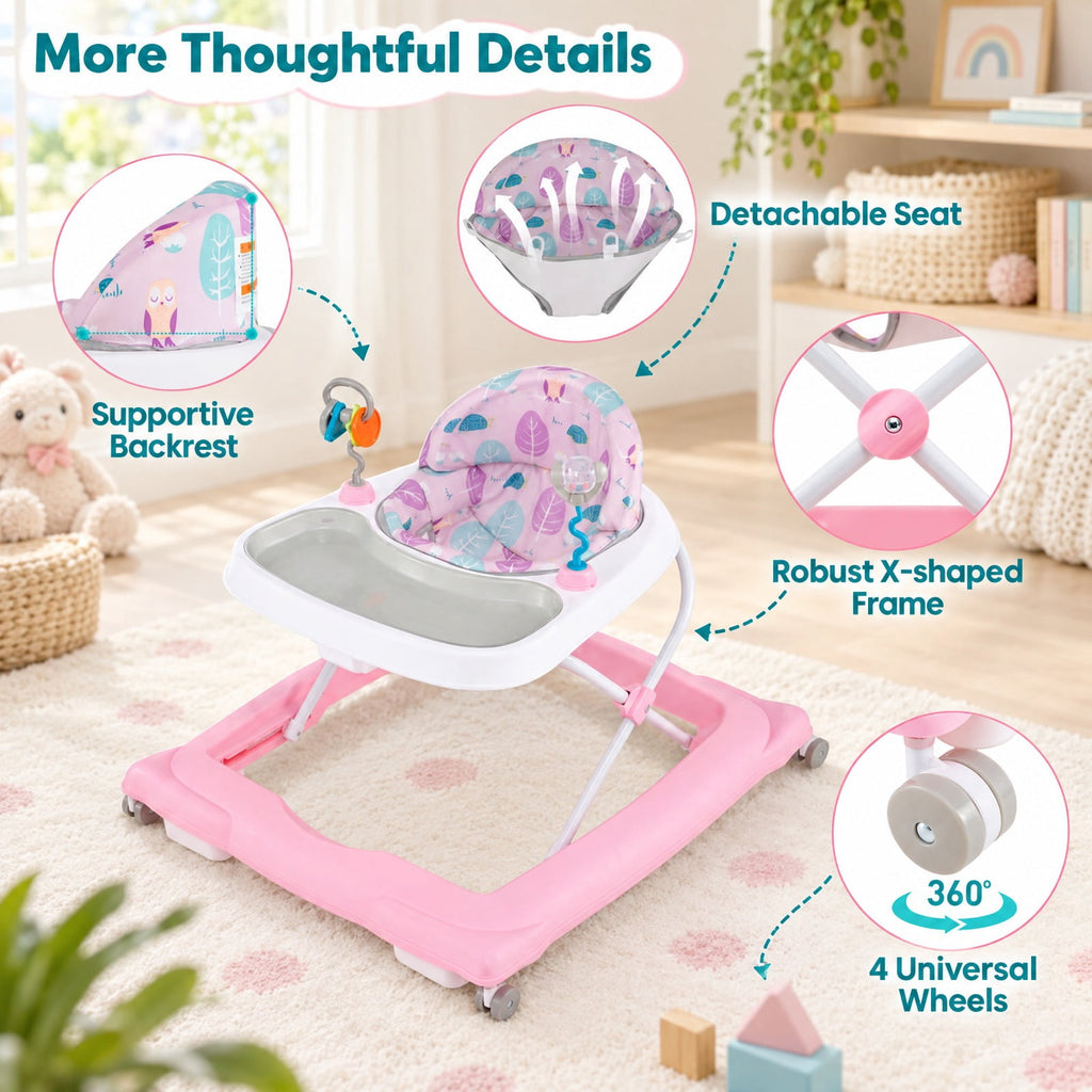 Airfind Foldable Youth Walker featuring Removable Seat and Adjustable Height for 6-12 Months, 26 lbs Capacity, PP Frame, for 6-12 Months Old, Pink