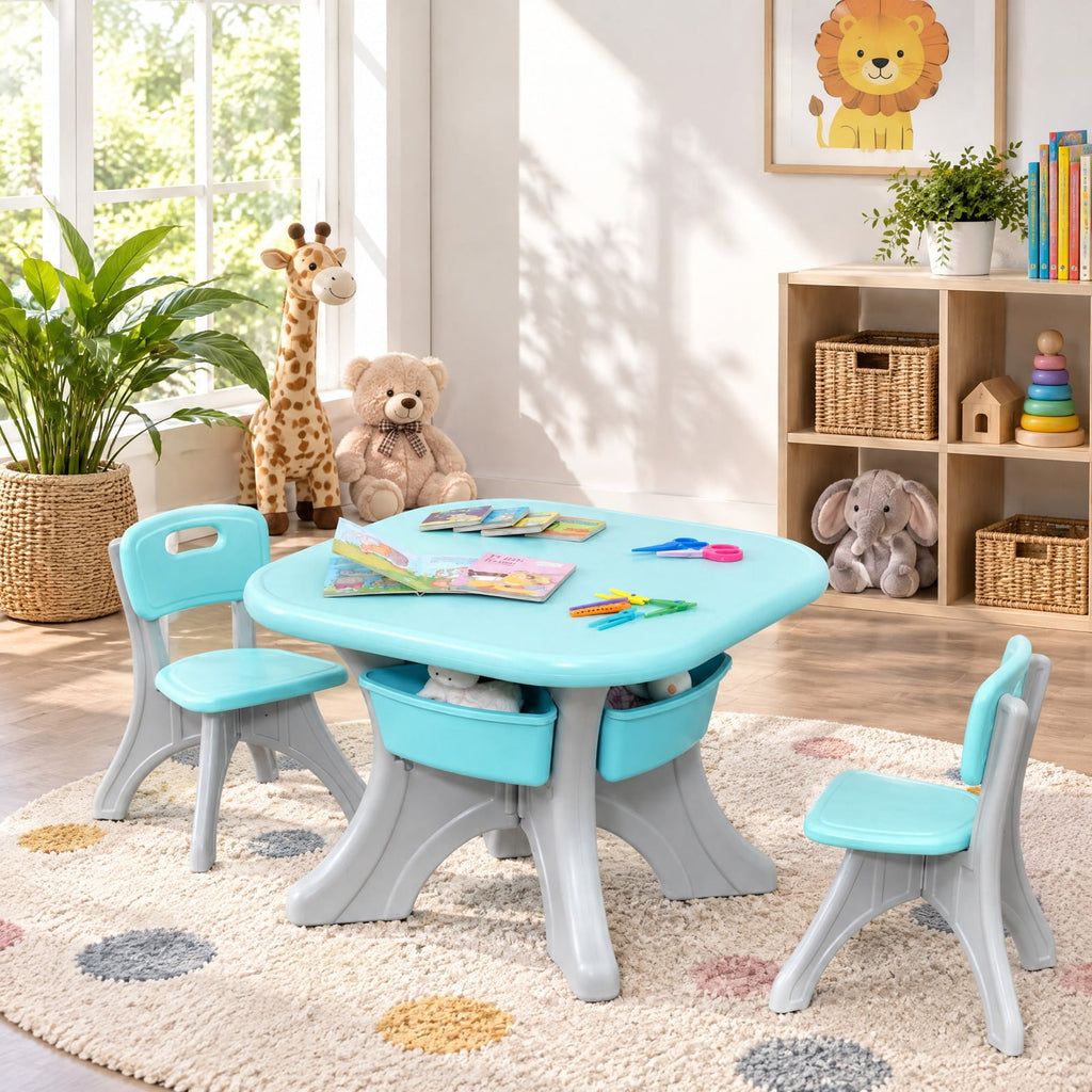 Airfind Youth Activity Table, Youth, and Chair Set Play Furniture W/Storage, 176 lbs Capacity, PP Frame, 27 Inch x 27 Inch x 20 Inch Footprint, Blue