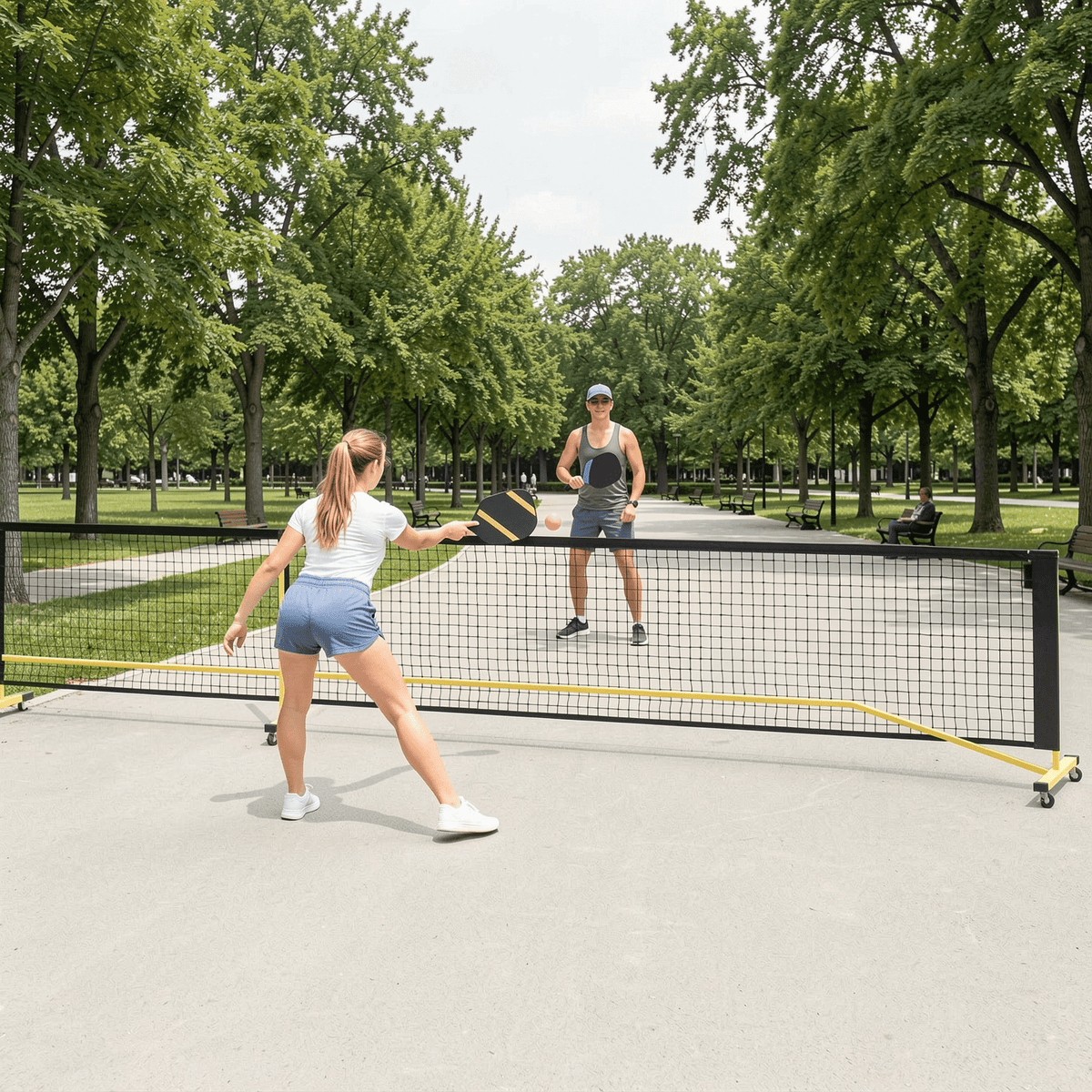Airfind 22-Foot Portable Pickleball Net with Rolling Wheels Carry Bag, Black