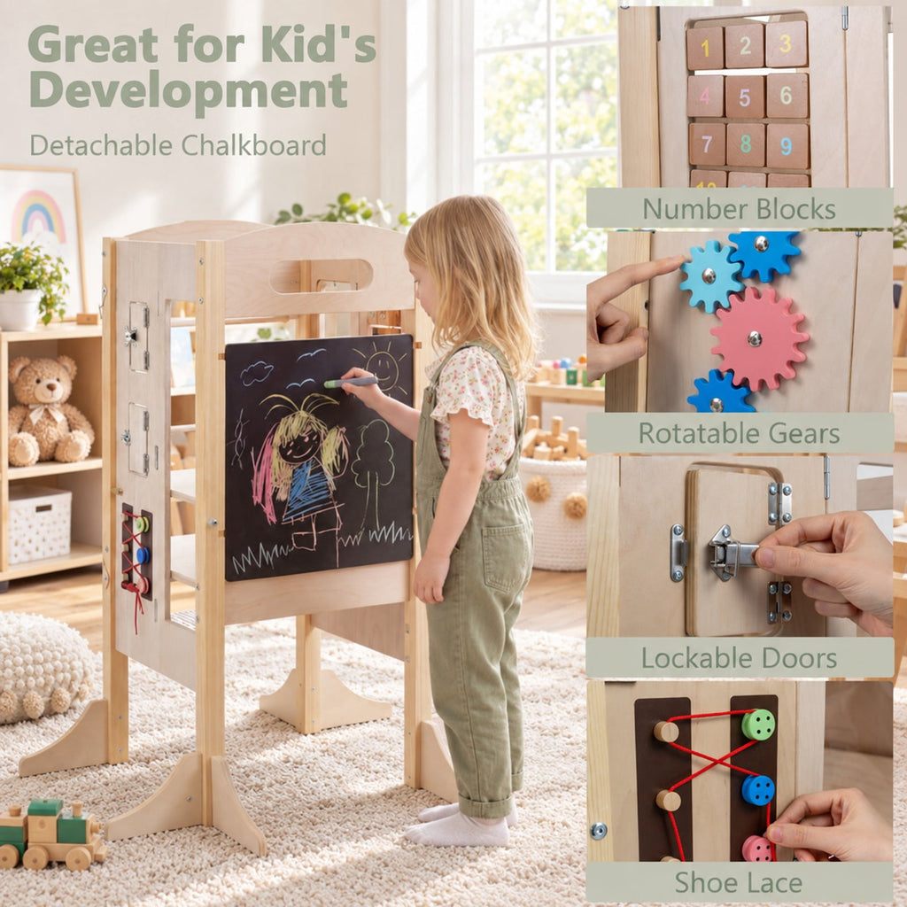 Airfind Standing Tower, Foldable Youth Step Stool Wooden Kitchen, with 2-Step Height, 110 lbs Capacity, Pine Wood Frame, for 3+ Years Old, Natural