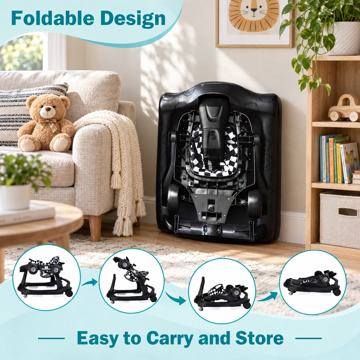 Airfind 4-in-1 Foldable Activity Push Walker with Adjustable Height, 25 lbs Capacity, PP polyester sponge Frame, 29 x 24 x 20/21/22 Footprint