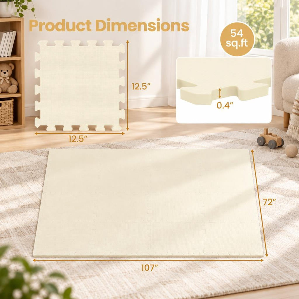 Airfind 54 Pack EVA Foam Floor Tiles with Non-Slip Borders for Home Gym, EVA Foam Frame, 107 x 72 x 0.4 Footprint, Beige