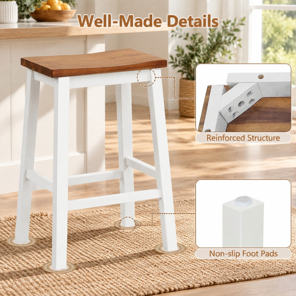 Airfind 24.5-Inch Set of 2 Saddle Stools Bar Stools with Footrests for Kitchen Island-Walnut and Gray, 350 lbs Capacity, Rubber Wood Acacia Wood Frame