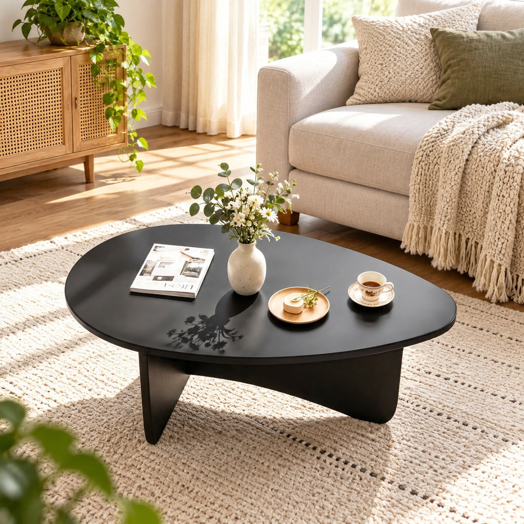 Airfind Oval Coffee Table Mid Century Modern Accent Table Low Profile Wooden Center Table, 35.5 x 21.5 x 15Weight Footprint, Black