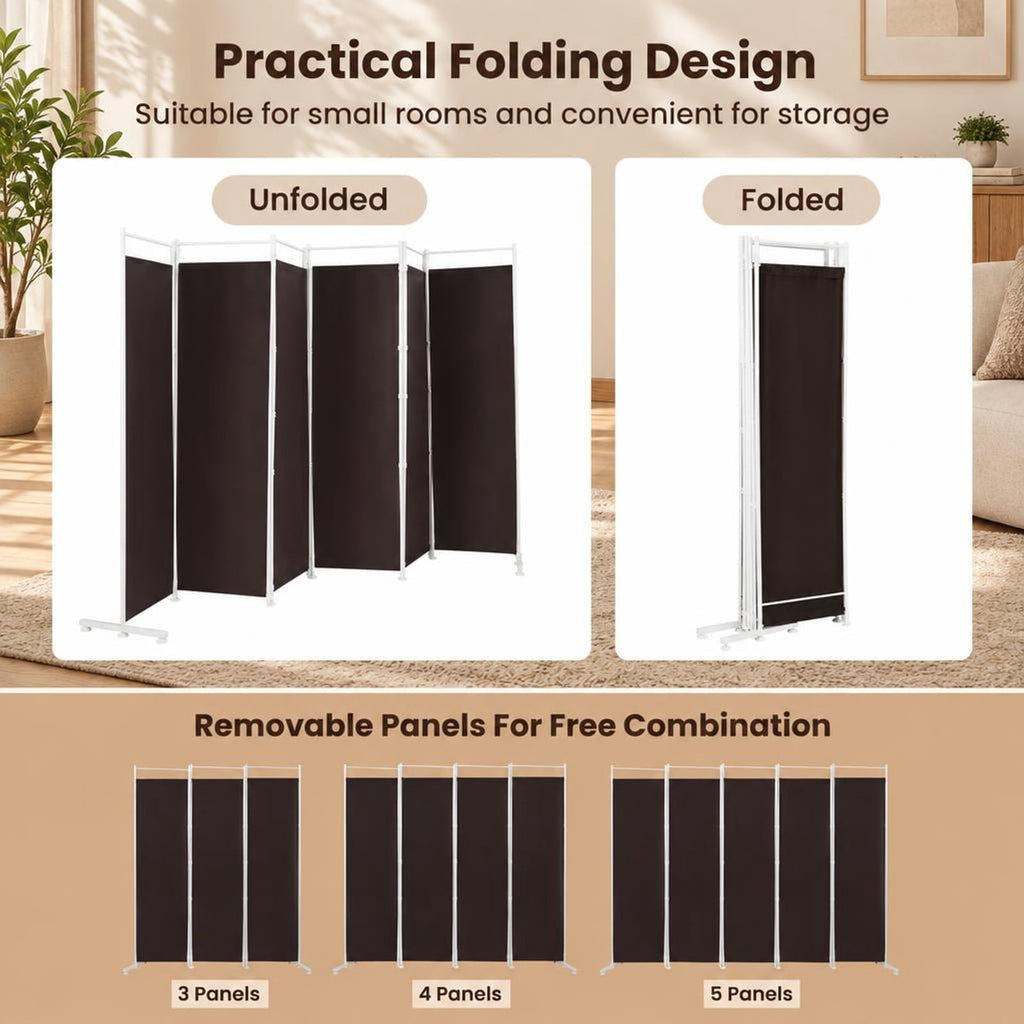 Airfind Room Divider, 6-Panel, Folding Privacy Screen, polyester steel Opening Frame, 10 FT x 6 FT Footprint with Functional Design, Brown