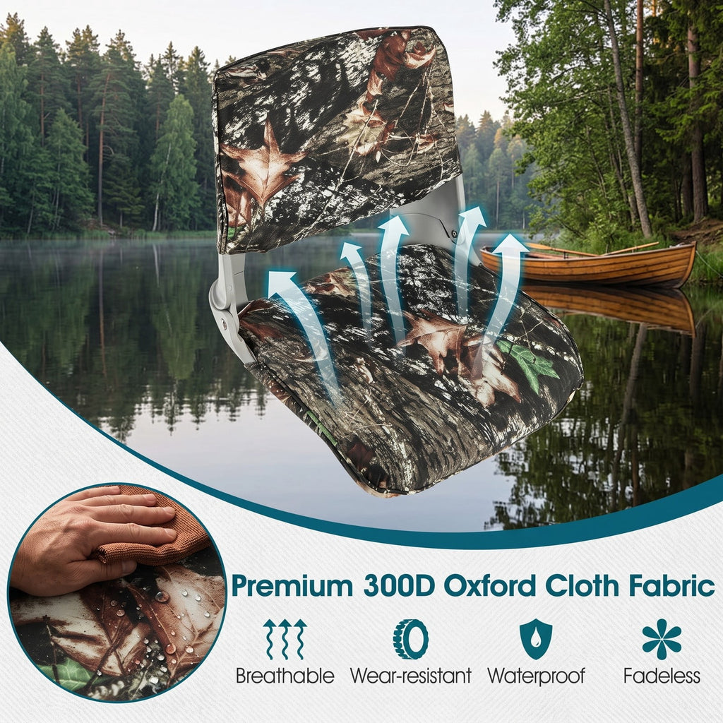 Airfind Low Back Folding Padded Boat Seat with Oxford Fabric Cover and 4 Bolts for Fishing and Sightseeing Boats, Camouflage