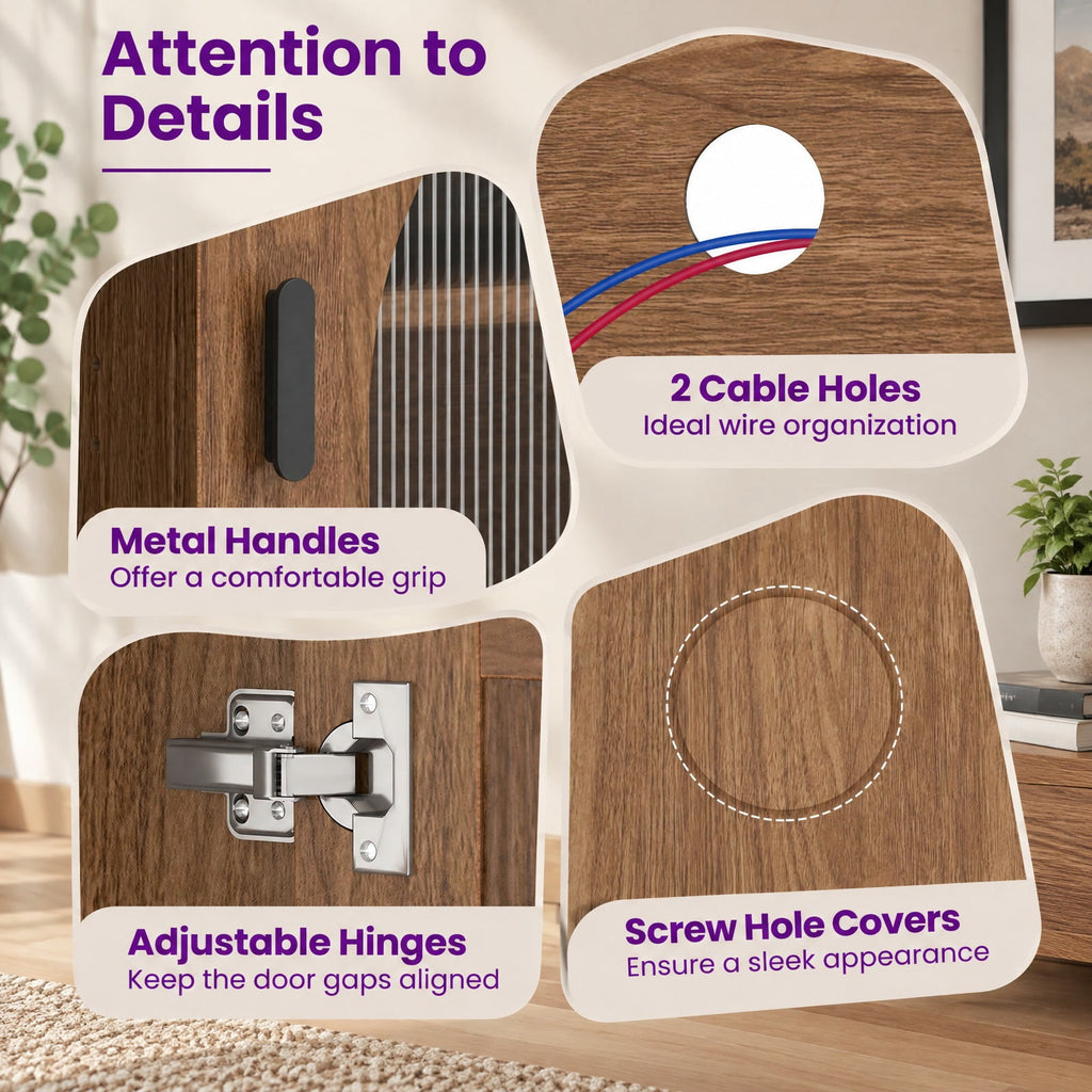 Airfind Modern Vintage TV Cabinet, with Adjustable Shelves and 2 Cable Holes for TVs up to 65 Inches, 176 lbs Capacity, Engineered Wood Frame, Walnut