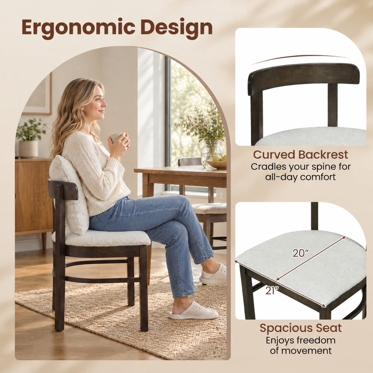 Airfind Fabric Upholstered Wood Dining Chairs Set of 2 with Removable Pillow, 330 lbs Capacity, MDF Sponge Rubber Wood Polyester Frame, Gray